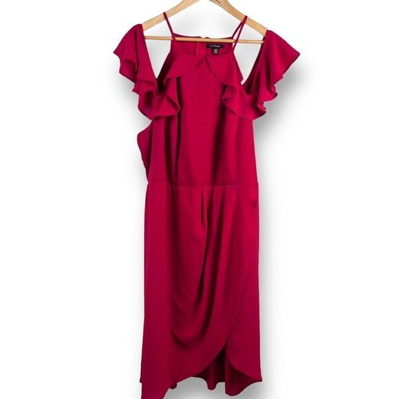 City Studio Plus Size Cold-Shoulder Ruffle-Trim Dress Size 20W - Picture 2 of 13